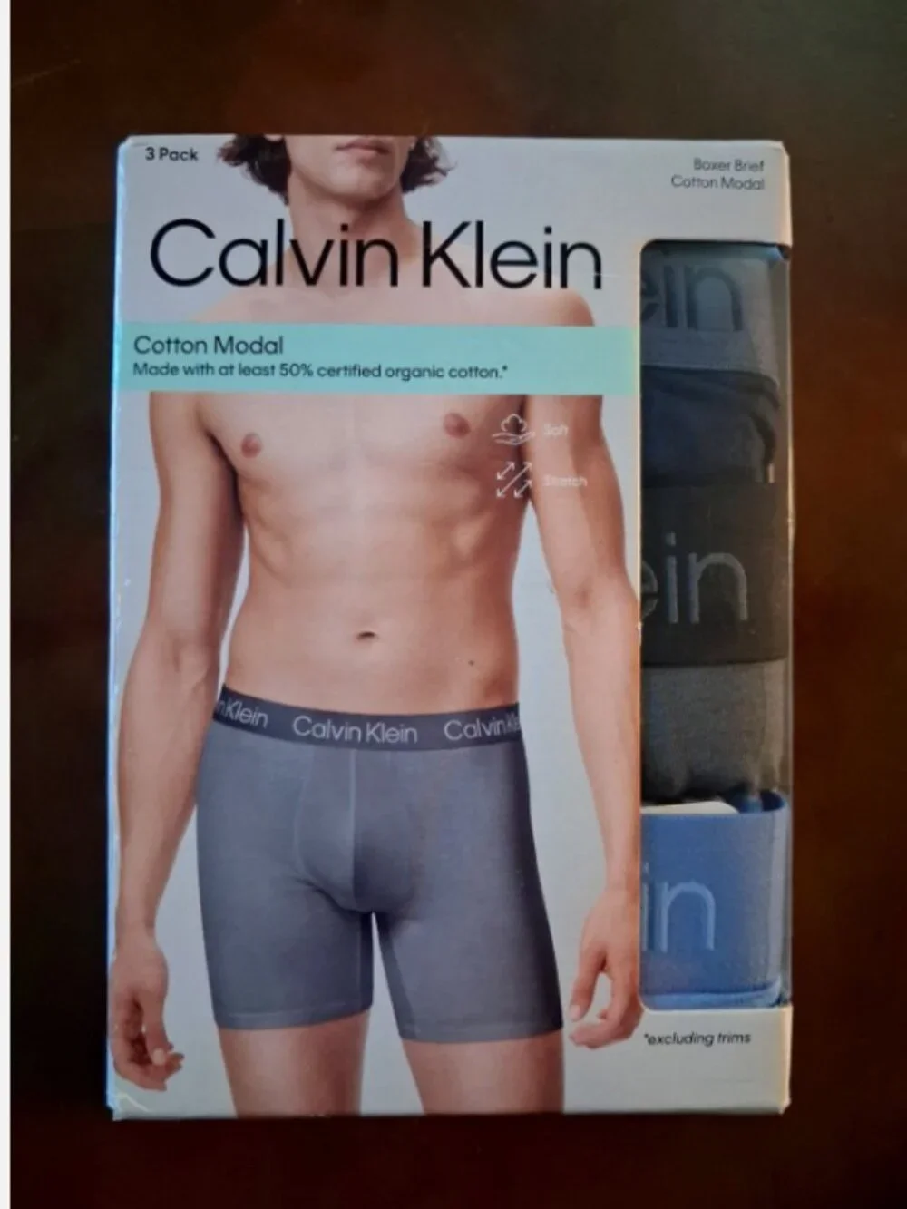 Calvin Klein Boxer Brief M 3 Pack 57% Organic Cotton Logo waistband multicolor